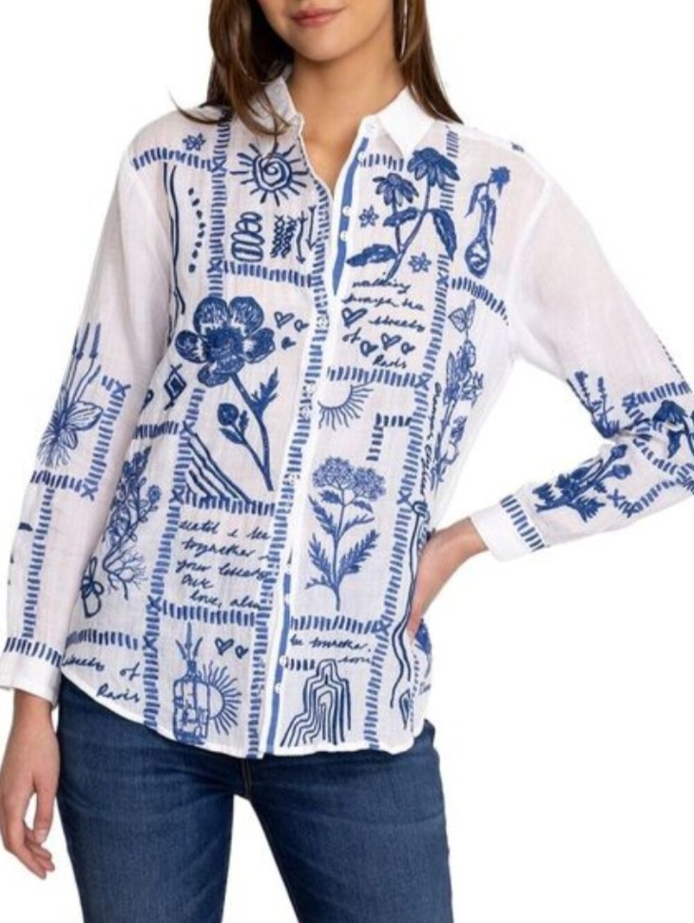 Johnny Was Botanique Double Button Oversized Shirt
